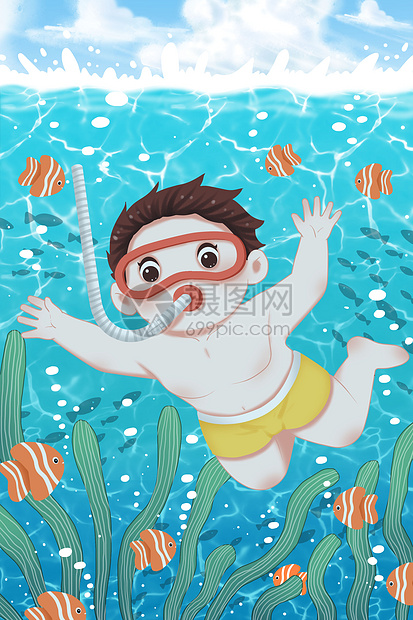 潜水的小孩图片