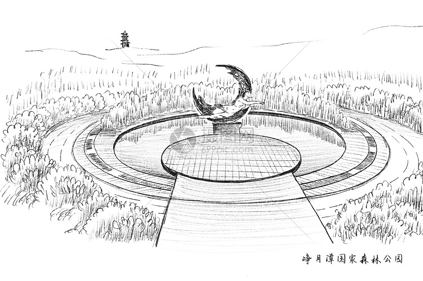 旅游景区速写吉林净月潭森林公园