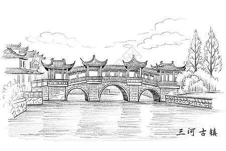 安徽绩溪紫园景区插画