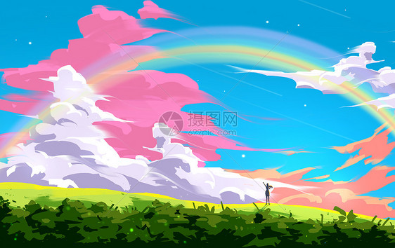 夏日彩虹天空图片