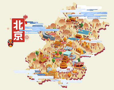 北京八大处北京旅游地图插画插画