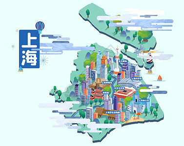 上海旅游地图插画图片