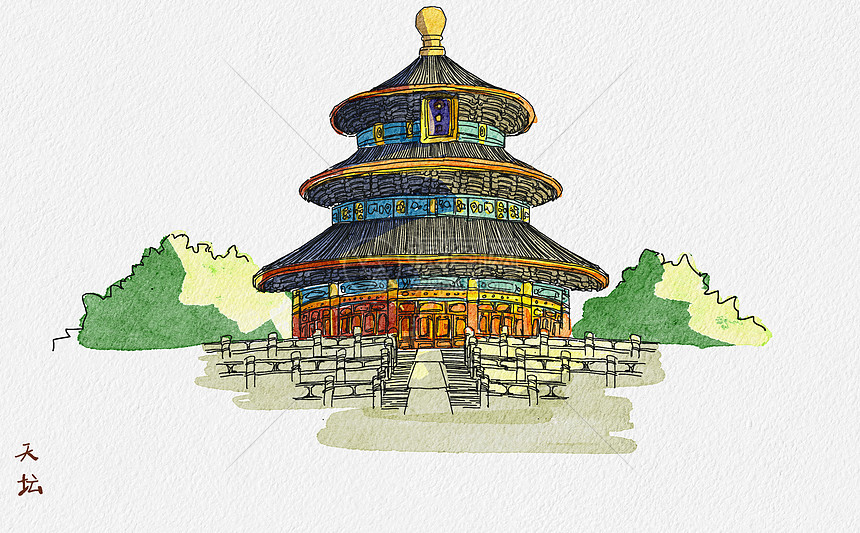天坛公园5a景区插画图片下载-正版图片401944869-摄图网