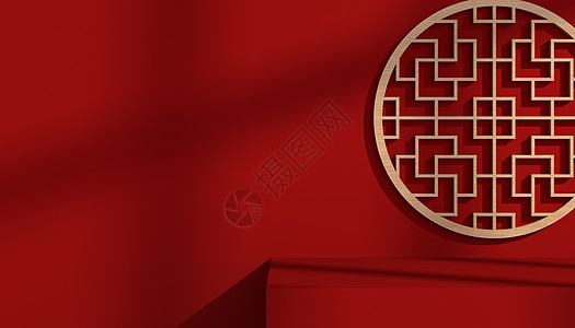 红色中式展台背景高清图片