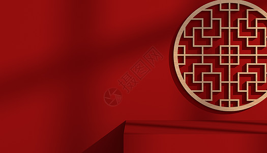 红色中式展台背景图片