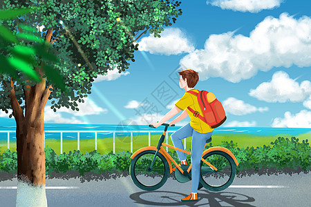 夏日户外骑单车男孩图片