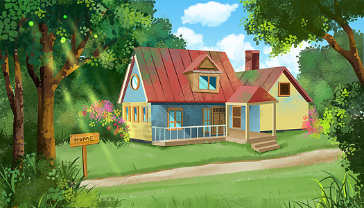 童话小屋森林壁纸场景插画背景图片