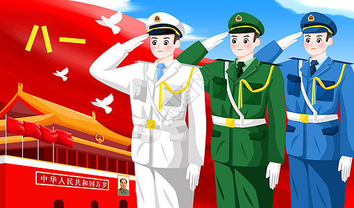 八一建军节之海陆空军人插画背景图片