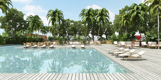 3D度假酒店游泳池图片