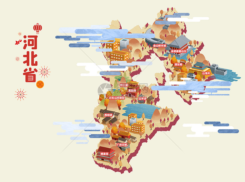 河北省旅游地图插画插画图片下载-正版图片401948536-摄图网