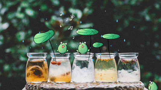瓶子雨中青蛙呱呱GIF图片