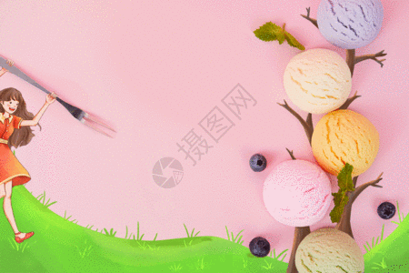 夏天美味甜品冰激凌树GIF图片