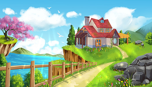 住宅建筑立面插画_住宅建筑立面卡通_住宅建筑立面插图_手绘_板绘_摄