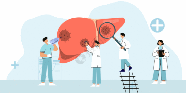 医生交谈世界肝炎日医生治疗肝病矢量插画GIF高清图片