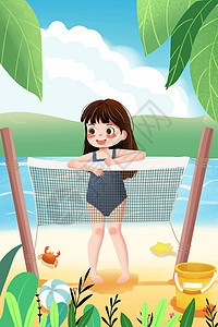 海边打沙滩排球的的女孩背景图片