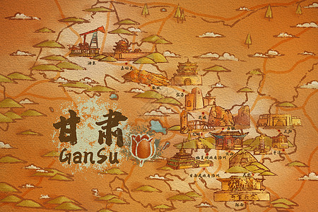甘肃省旅游插画地图图片