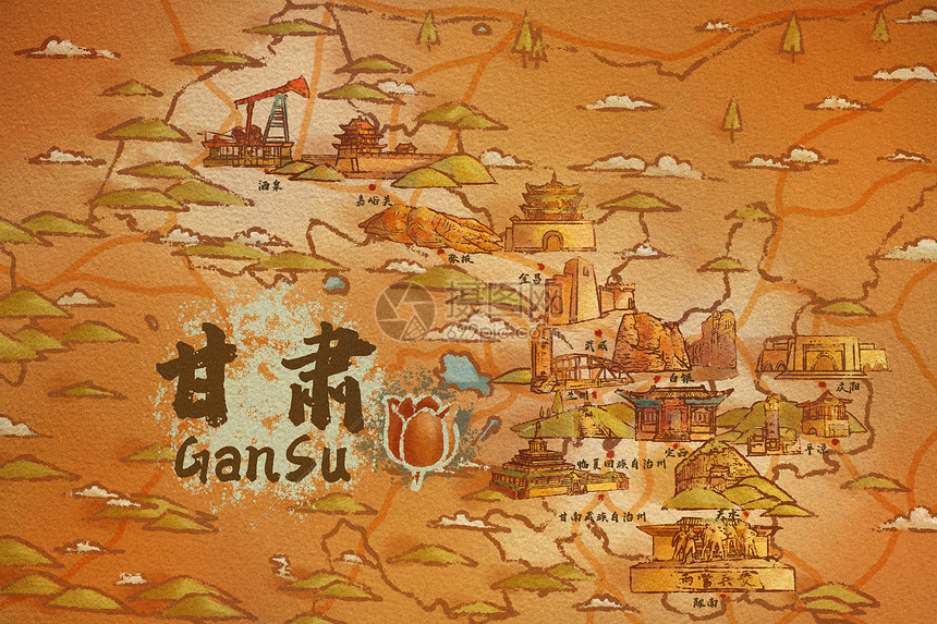 甘肃省旅游插画地图