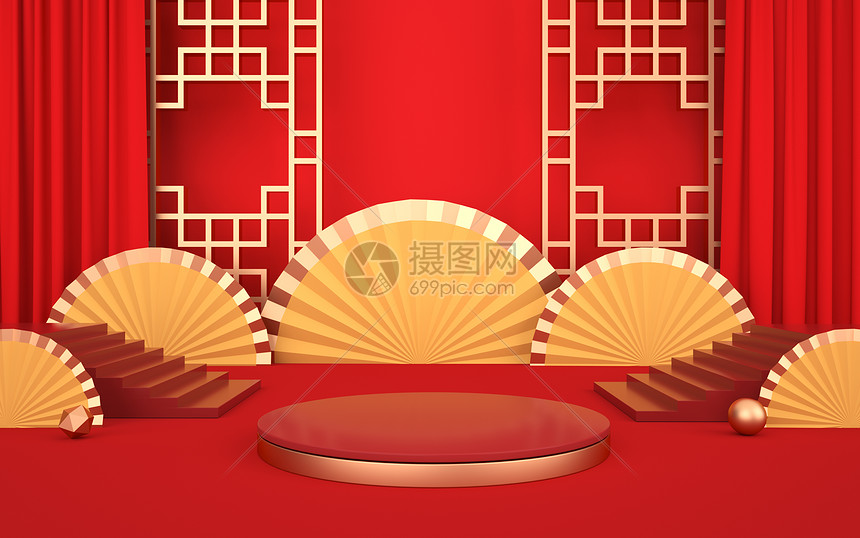 喜庆中式红金展台图片