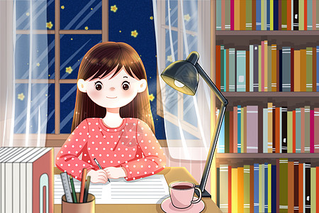 夜晚批改作业的老师图片素材