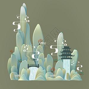 禅意山水中国风装饰插画背景图片