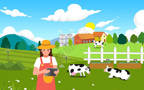 科技智慧养置农场插画图片