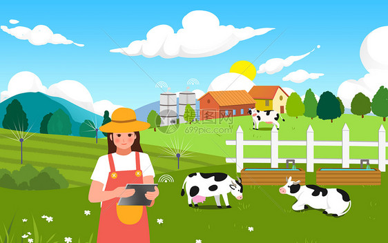 科技智慧养置农场插画图片
