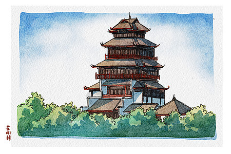 弥勒市花明楼景区插画