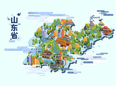 山东省旅游地图插画图片