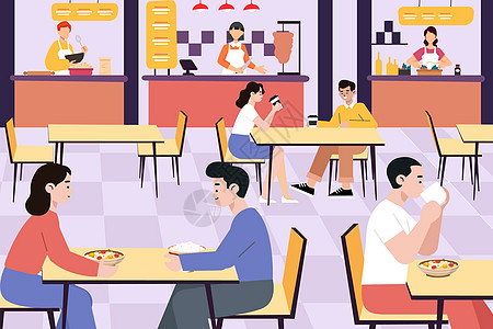 餐馆餐桌校园食堂矢量插画插画