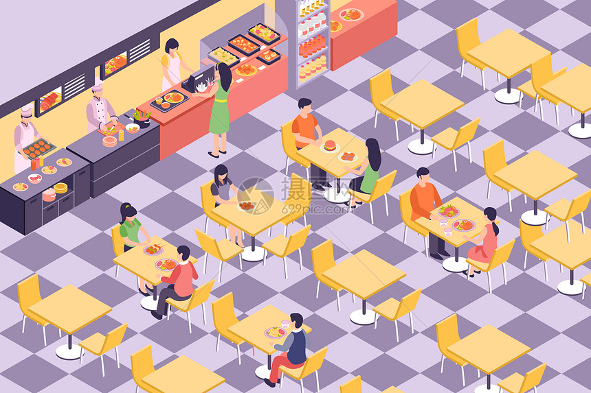 校园食堂矢量插画