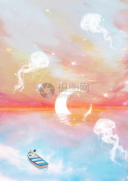 海上明月梦幻唯美插画图片