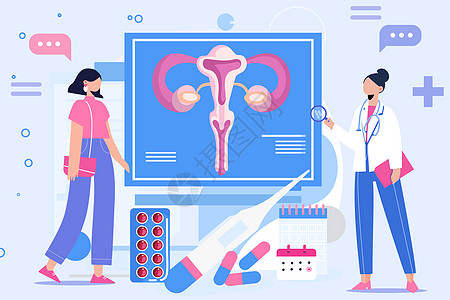 子宫卵巢妇科疾病就诊矢量插画图片
