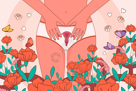 子宫卵巢妇科疾病矢量插画背景图片