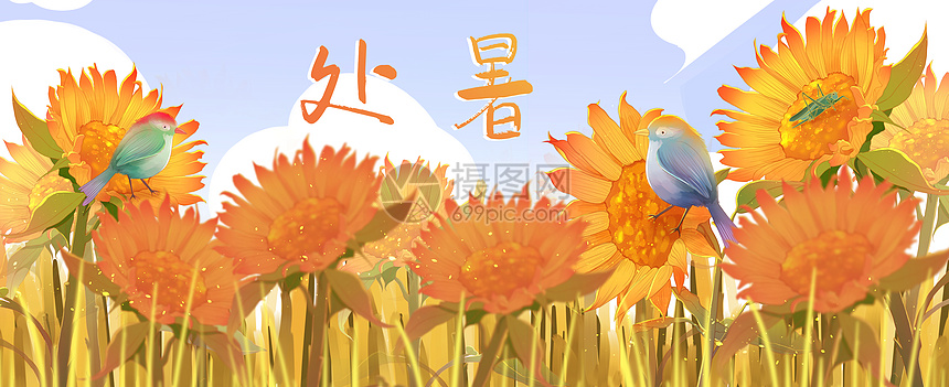 处暑向日葵花海运营插画banner图片