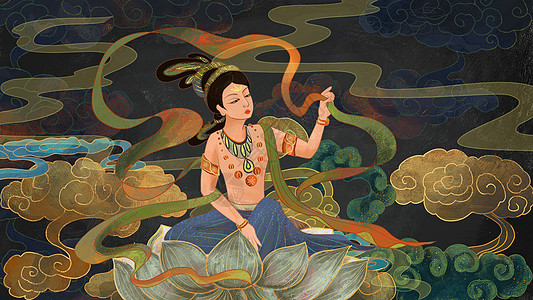 仙女,敦煌背景设计图片