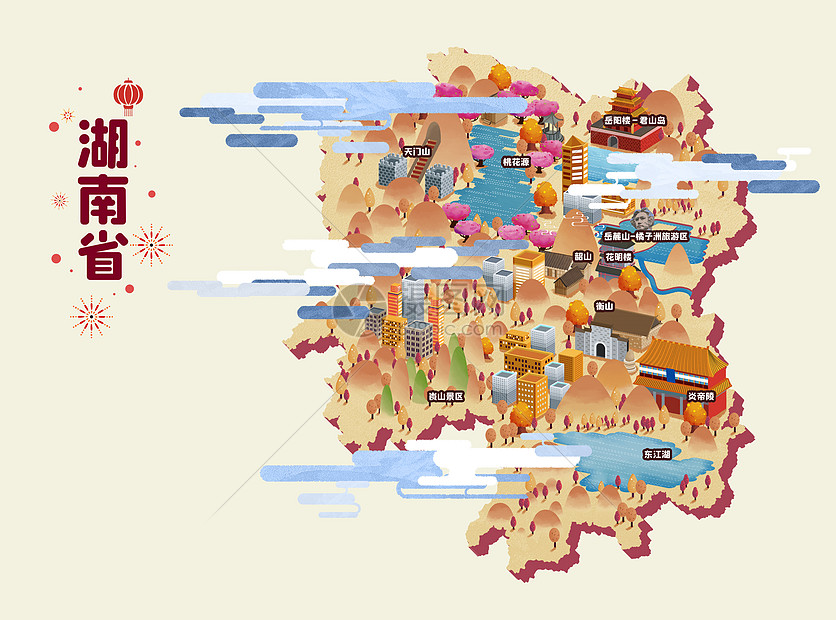 湖南省旅游地图插画图片