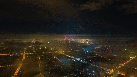 城市云层航拍上海陆家嘴平流雾城市夜景GIF高清图片