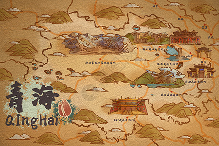 青海省旅游插画地图图片