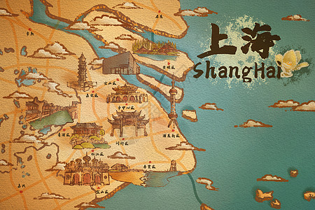 上海地图上海市旅游插画地图插画