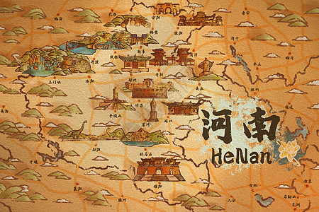 河南省旅游插画地图高清图片