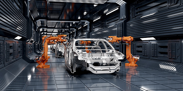 汽车工厂3D流水线场景设计图片