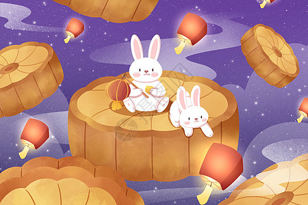 八月十五中秋节月饼插画背景图片
