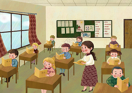开学季多人教室上课语文课背景图片