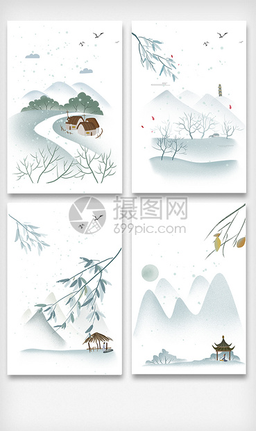 中国风山水景色海报背景图片