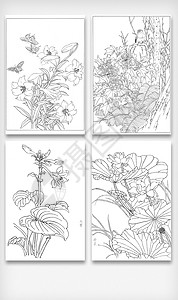 玉展览线条手绘花朵填色画素材设计图片