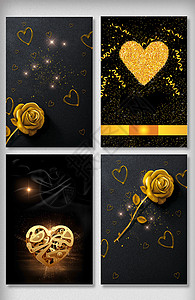 情人节金色玫瑰花背景素材图片