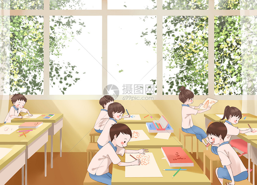 开学季教室里的小学生图片