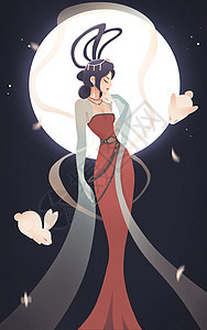 中秋节月亮下的嫦娥玉兔背景图片