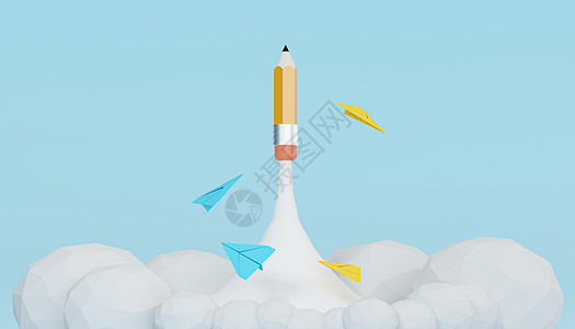 纸飞机插画3D教育场景设计图片