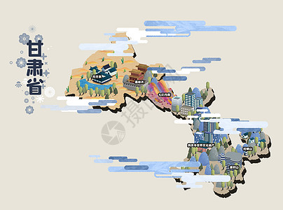 甘肃省旅游地图插画图片